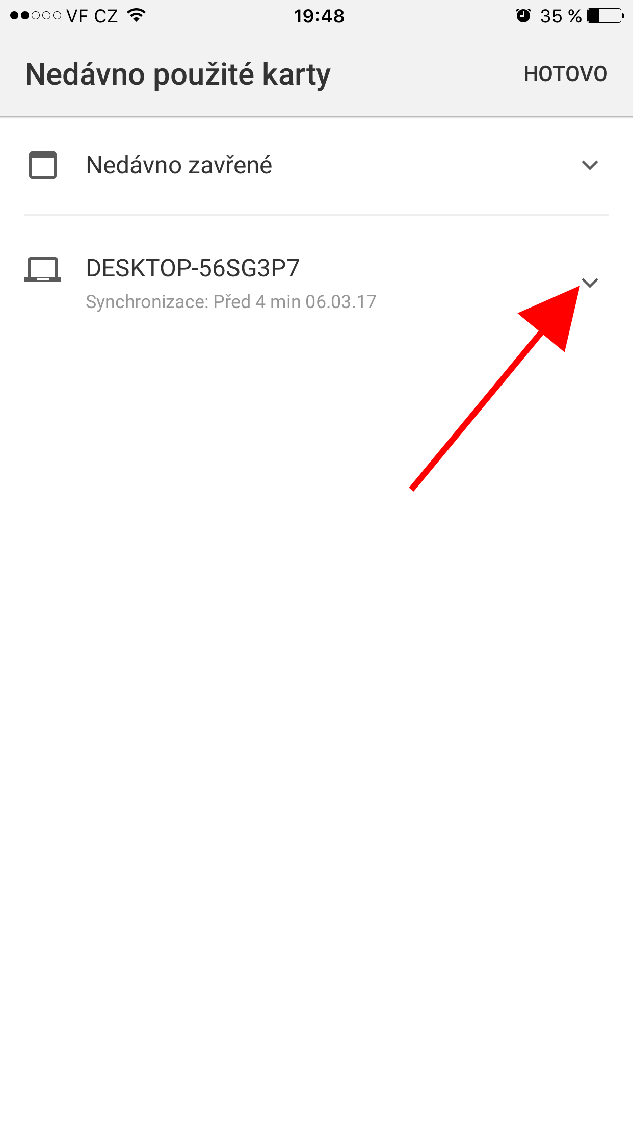 recently used tabs desktop sync
