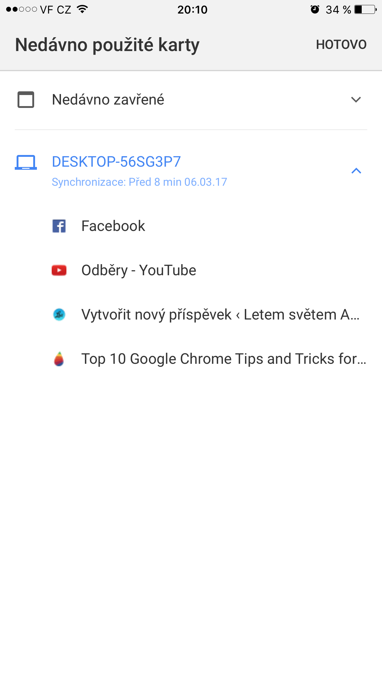 recently used tabs with links