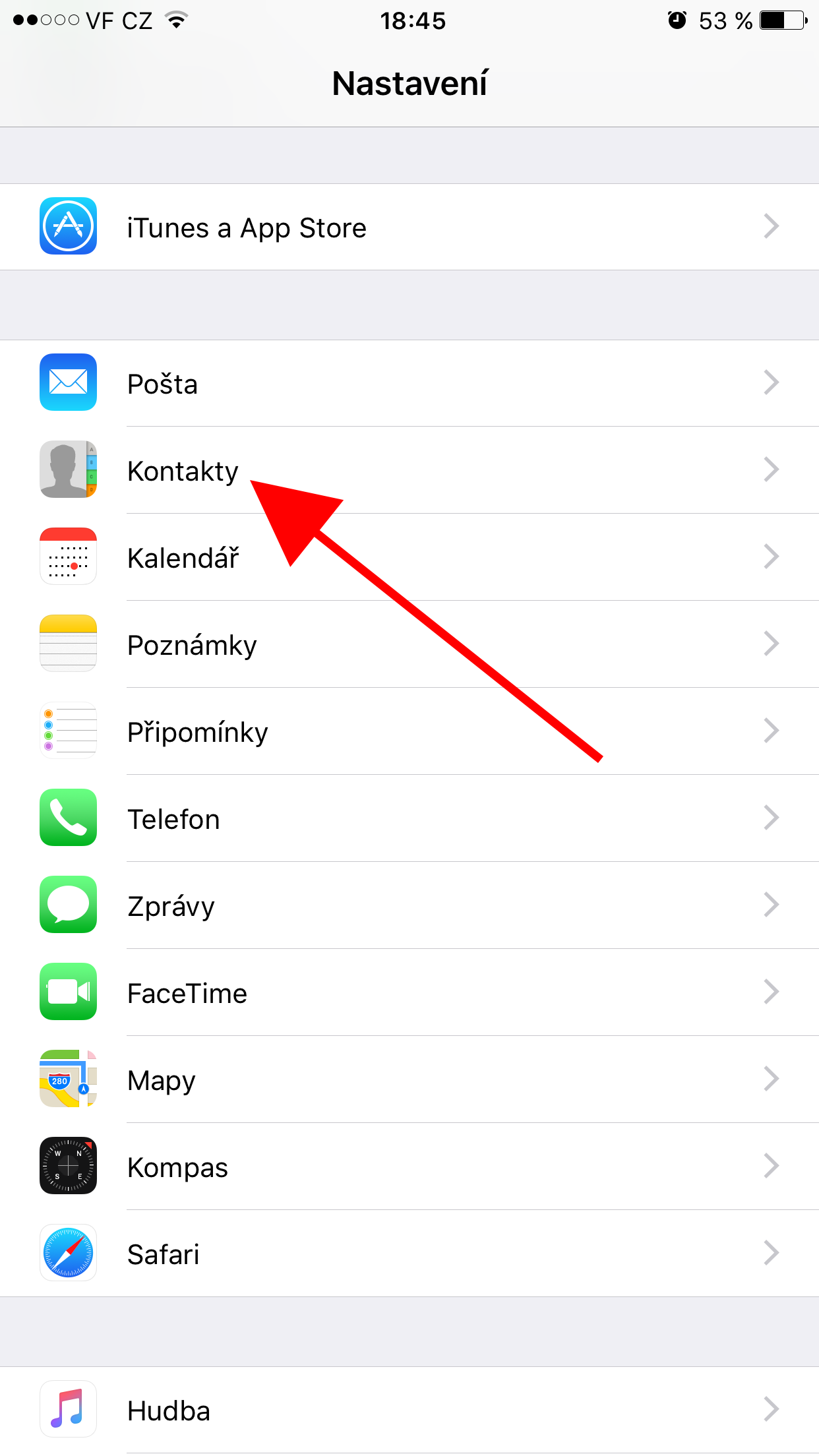 settings contacts highlight