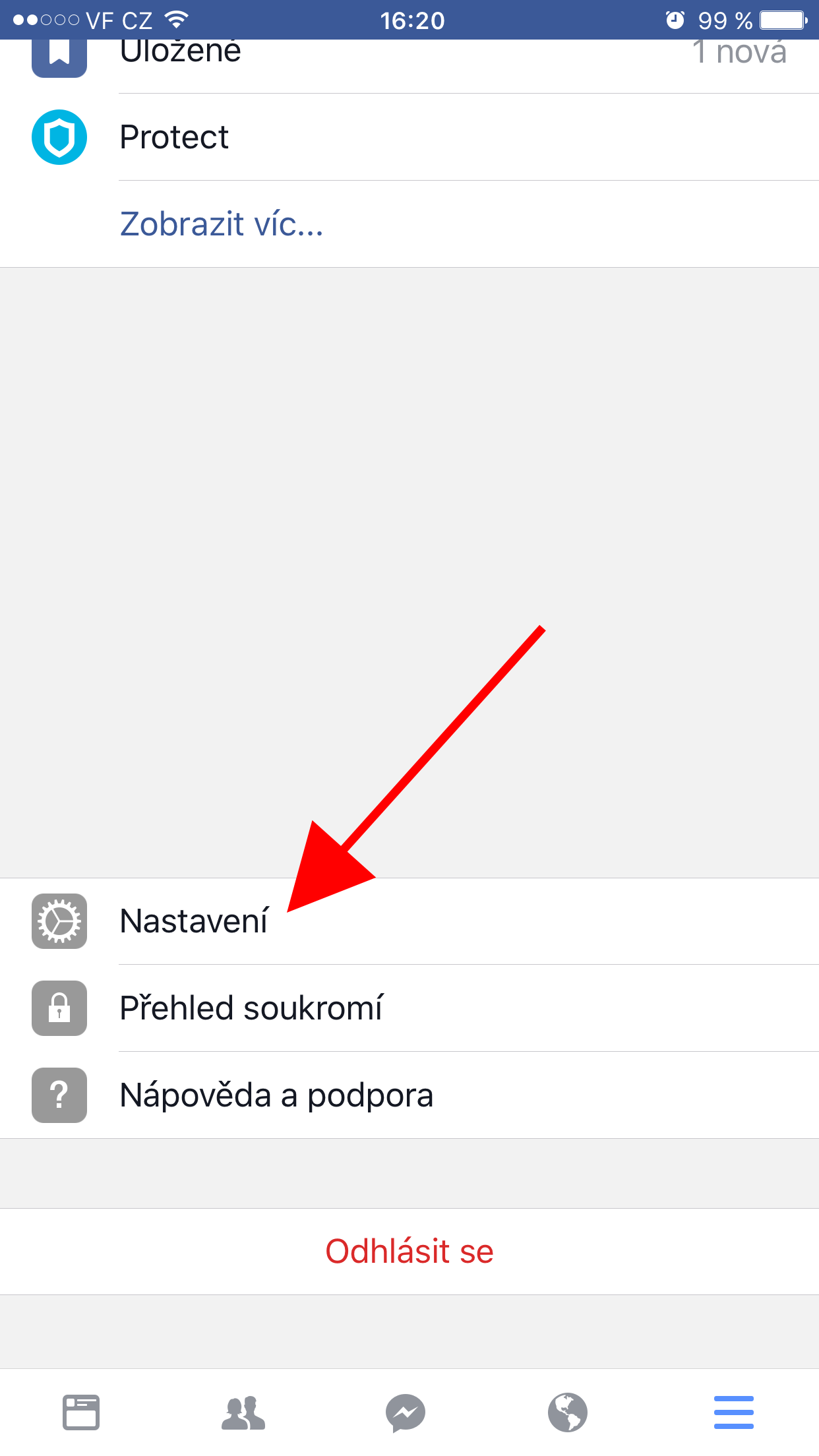 settings menu arrow highlight