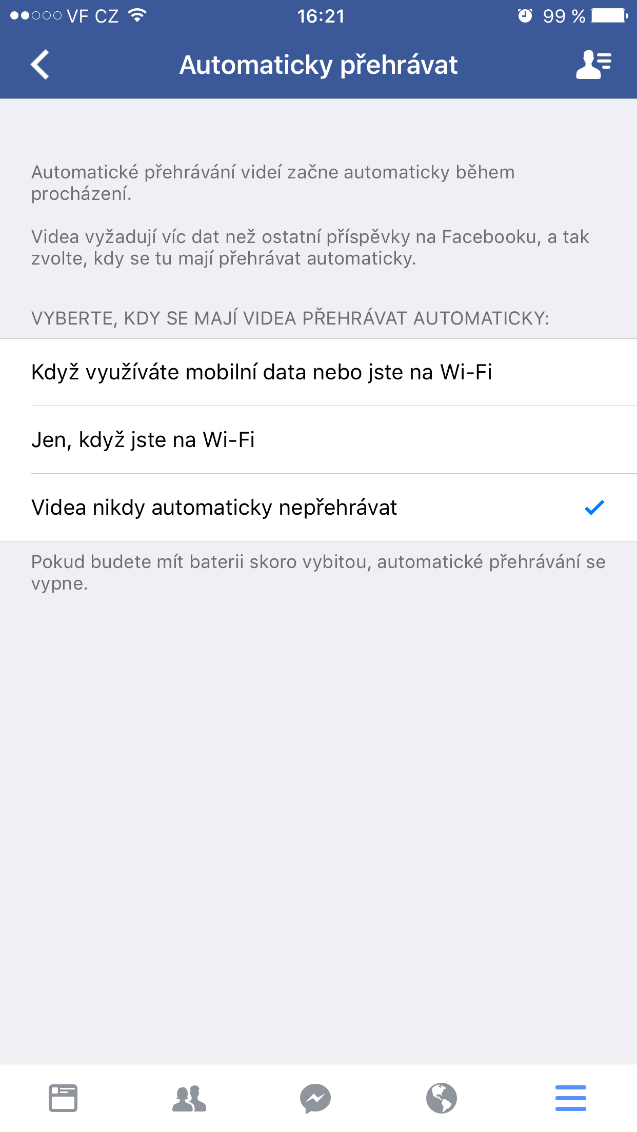video autoplay settings screen