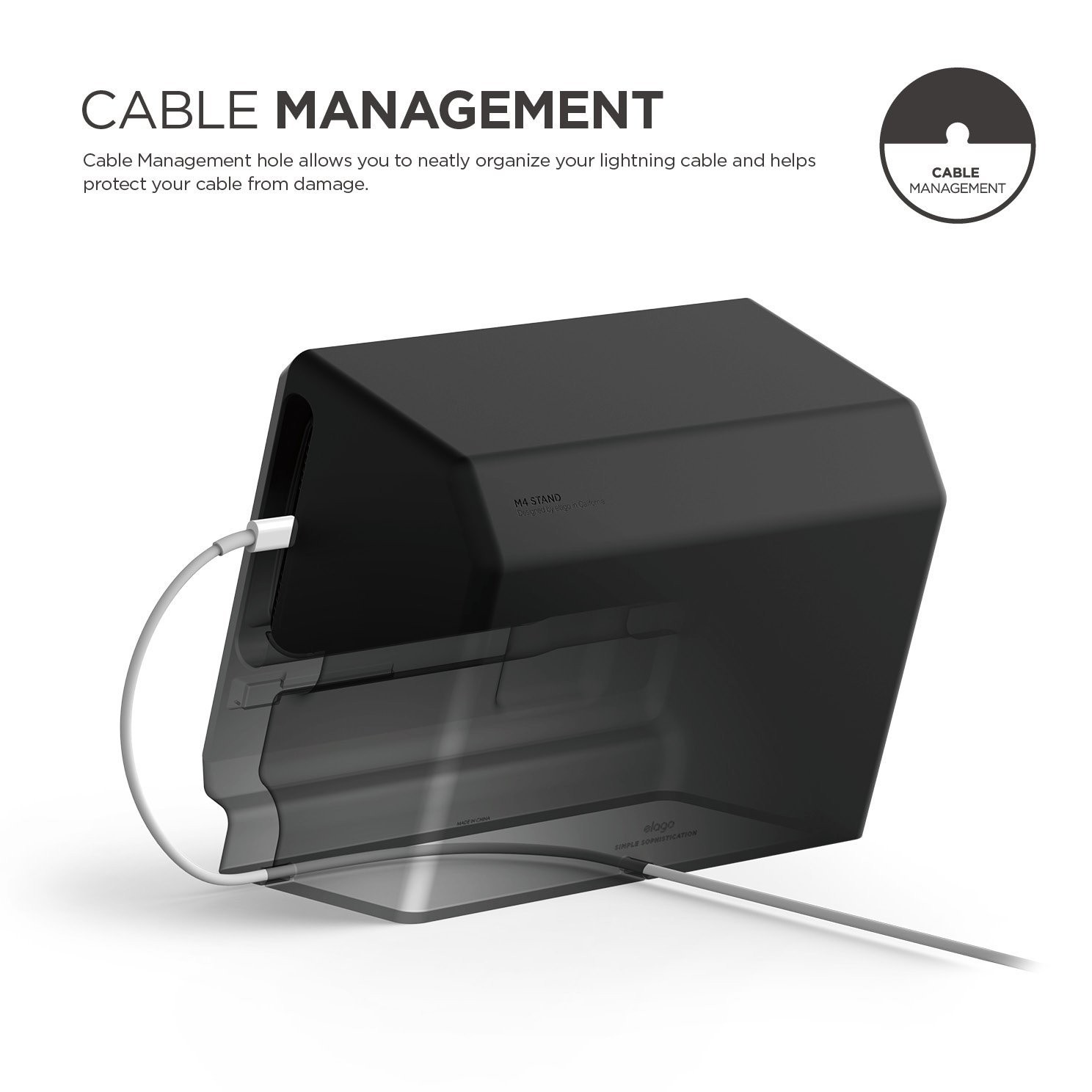 black iphone stand cable management