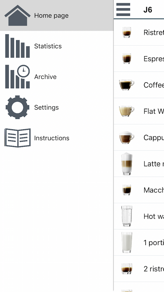 coffee app homepage menu