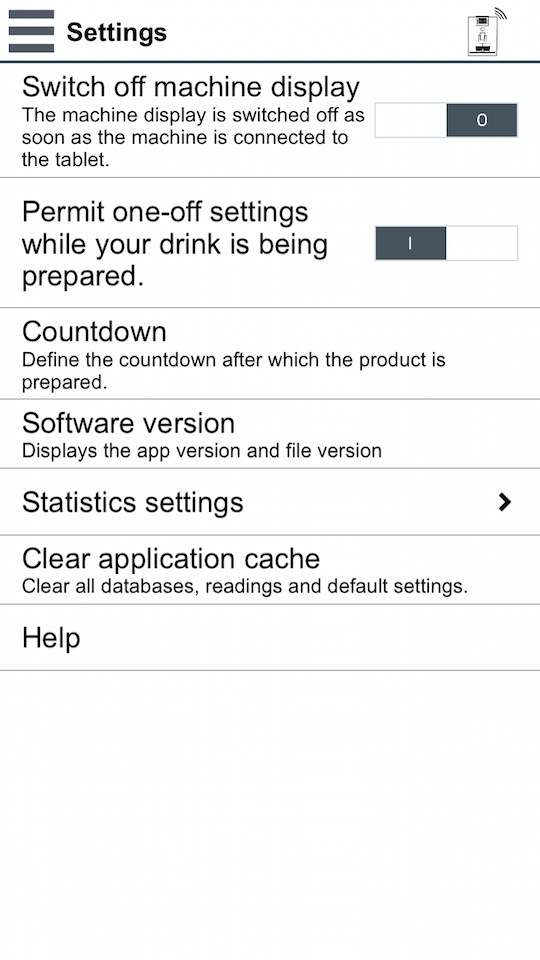 coffee app settings options