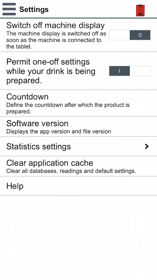 coffee app settings