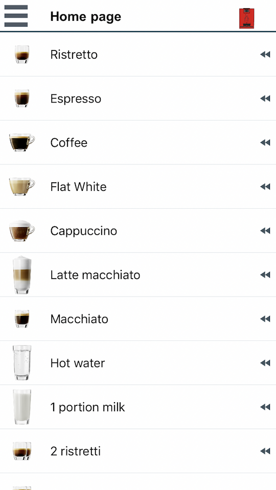 coffee menu selection