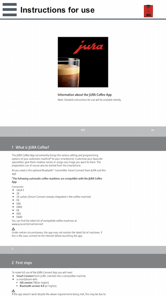 jura coffee app instructions
