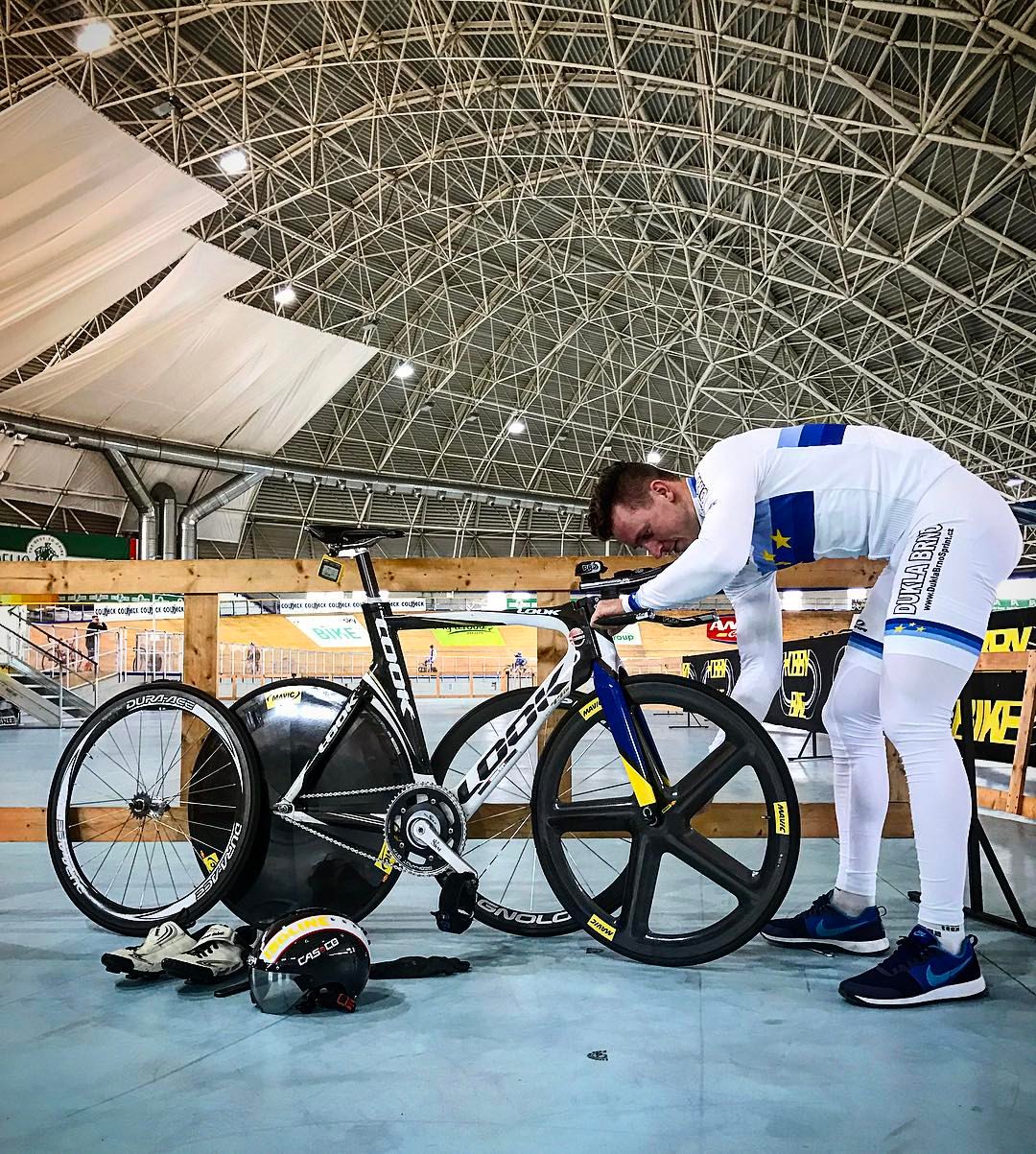 cyclist preparing bike