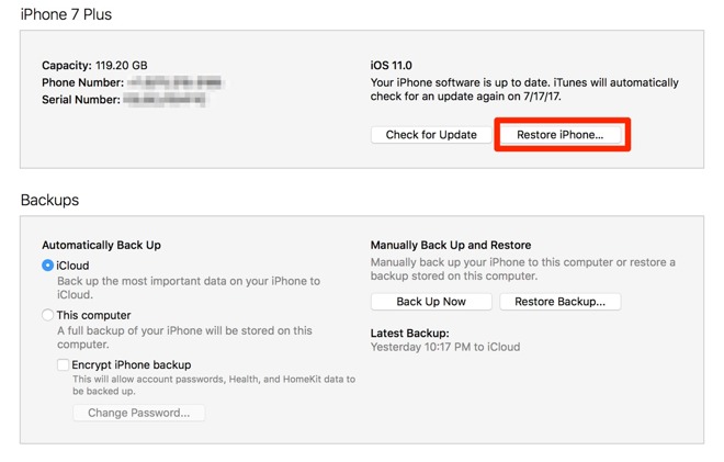 Restore iPhone iTunes Restore iPhone iTunes