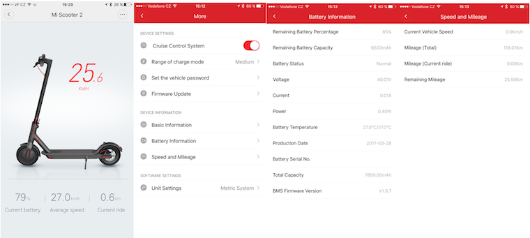 mi scooter app interface