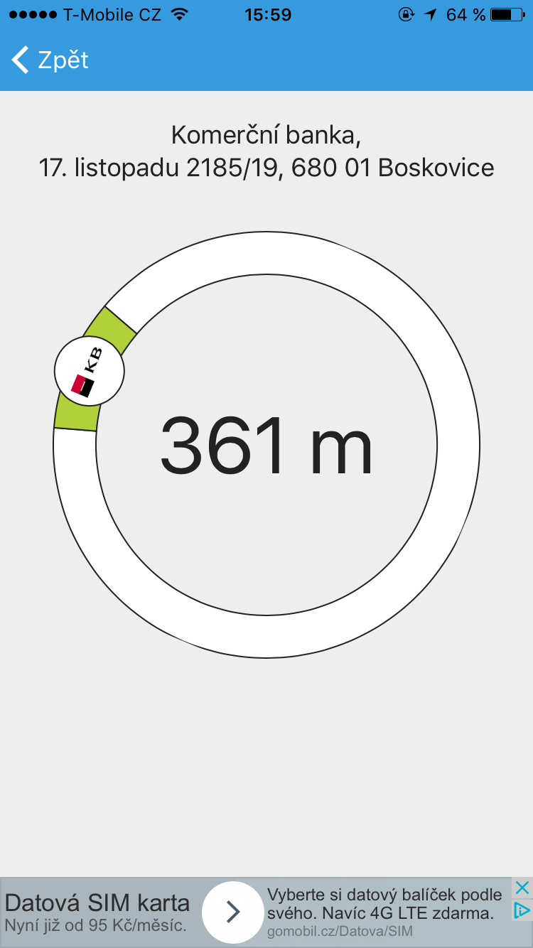 distance to bank display