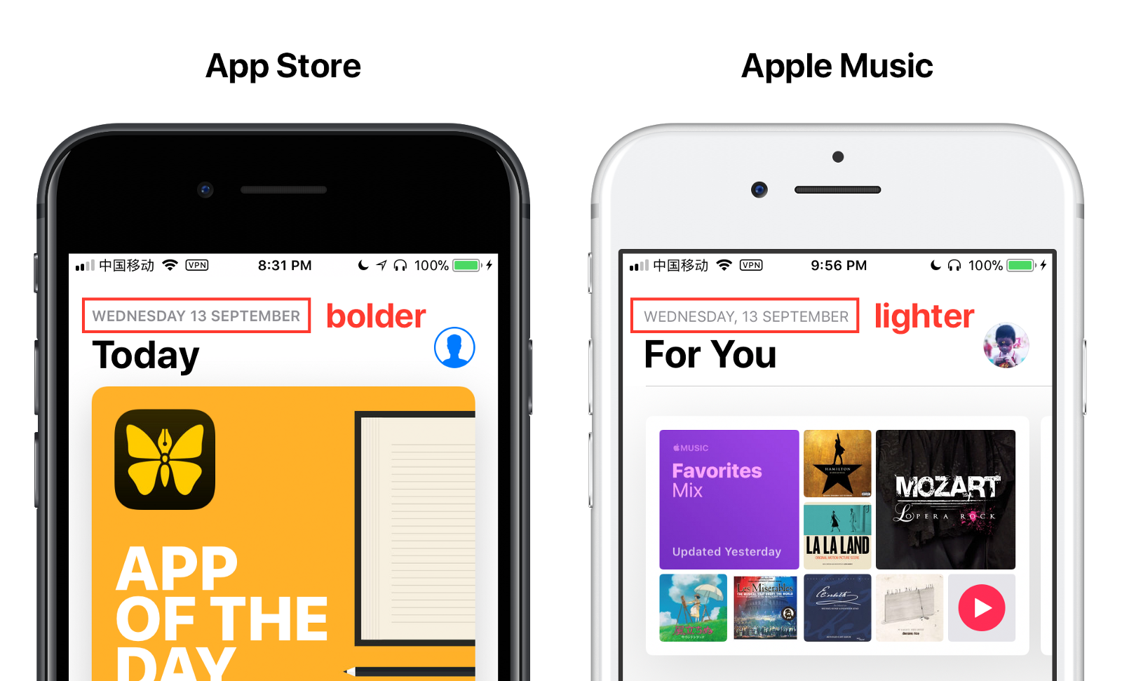 App Store compared to Apple Music - fonts App Store compared to Apple Music - fonts