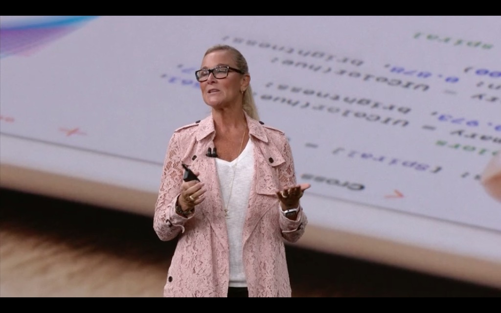 presenter with code background