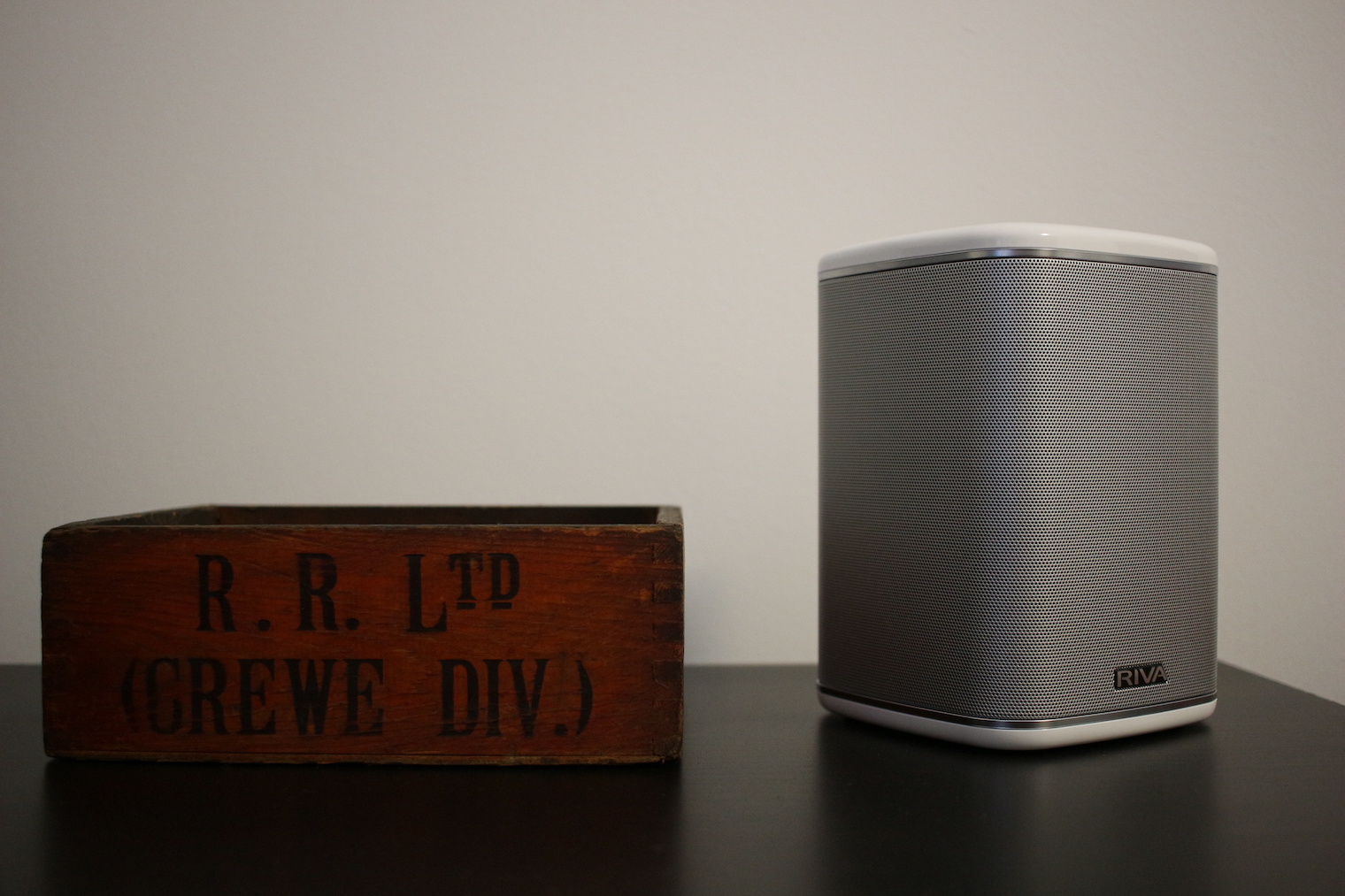 riva speaker and wooden box