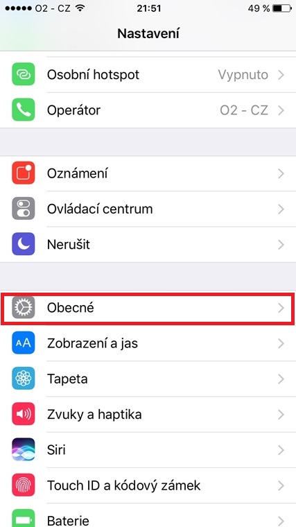 settings menu highlighted