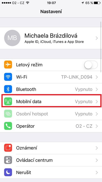 settings mobile data