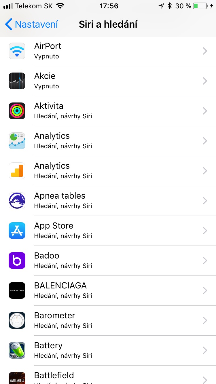 settings siri app list