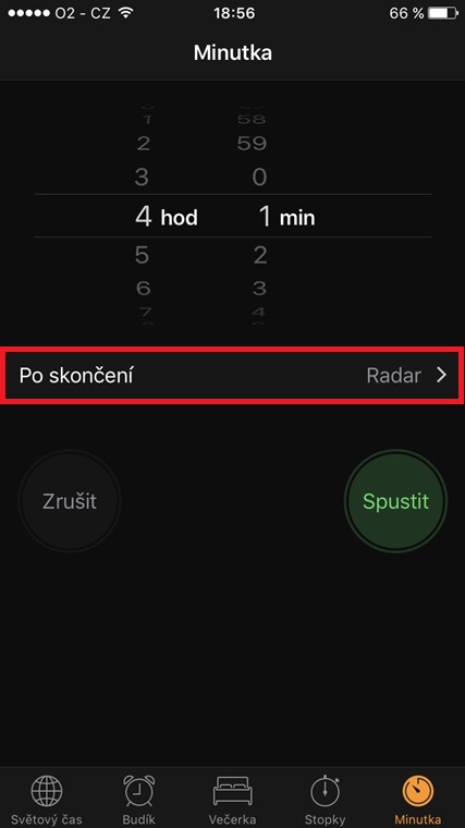 timer settings screen