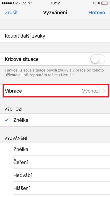 vibration settings screen