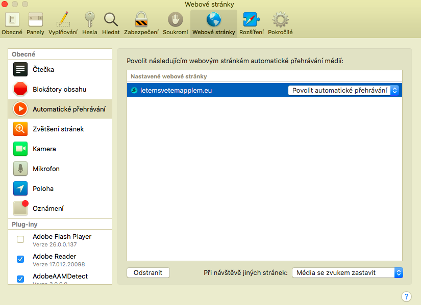 web browser settings page