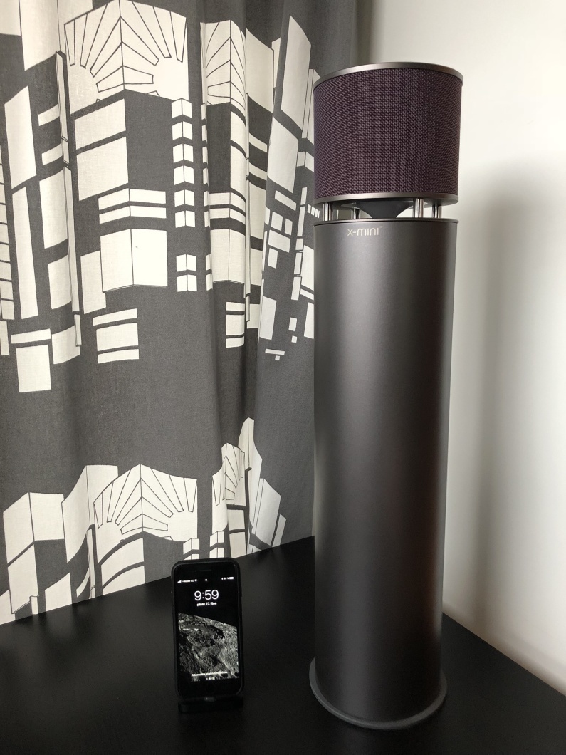 tall speaker with phone