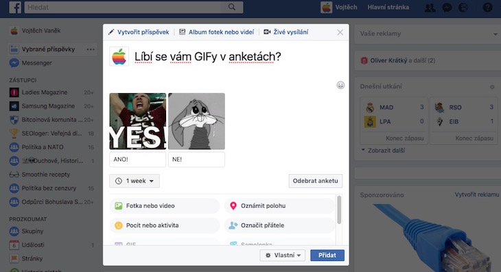 GIFy ankety Facebook