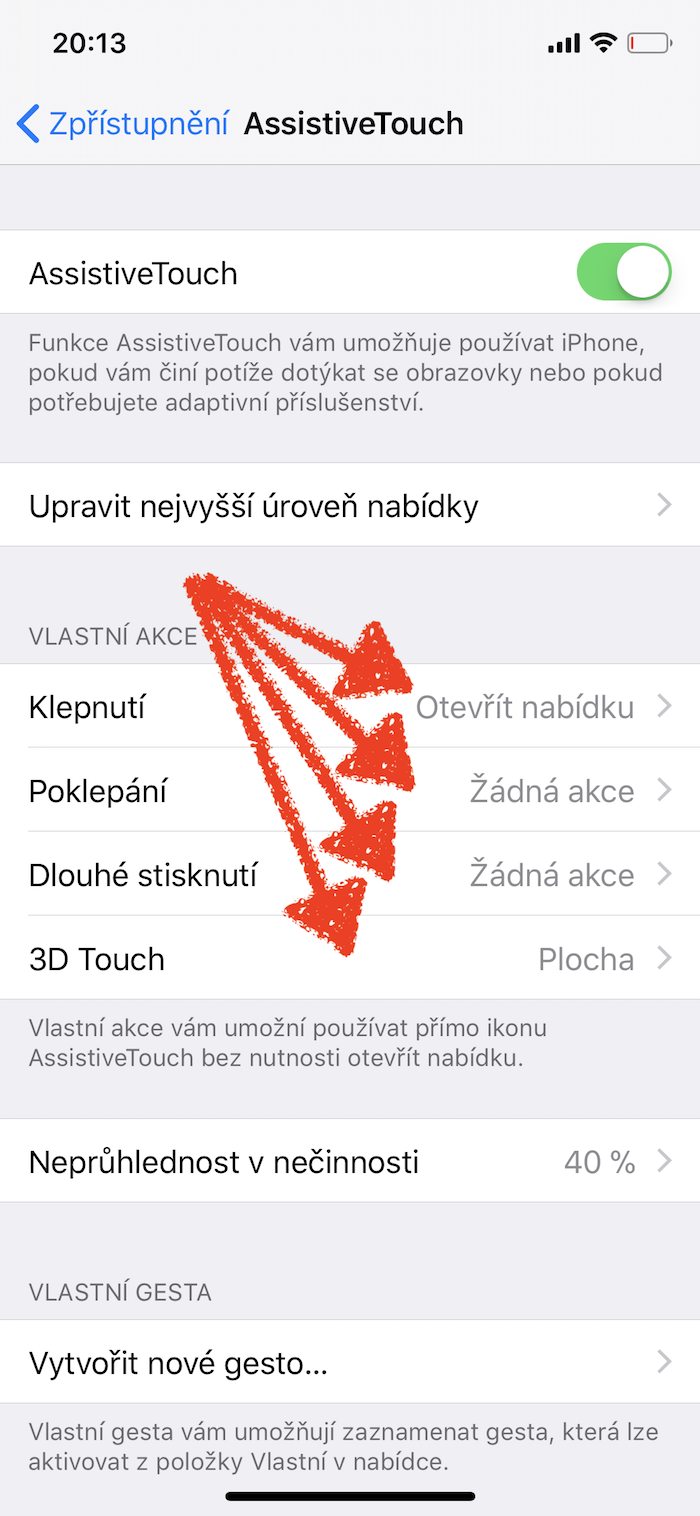 assistive touch settings with arrows