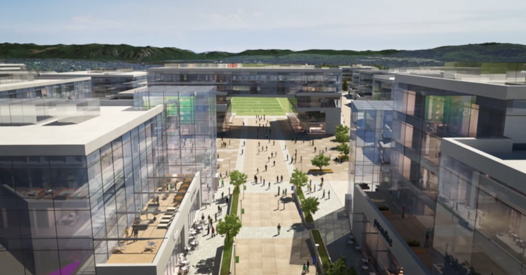 modern office complex aerial view