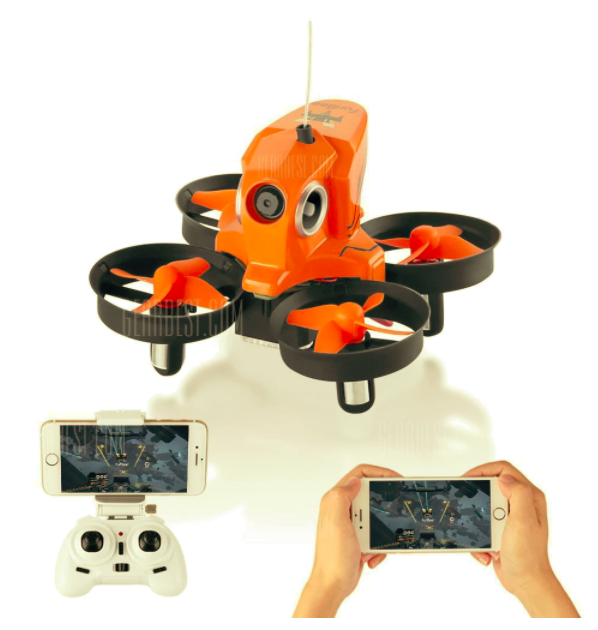 orange drone with controller