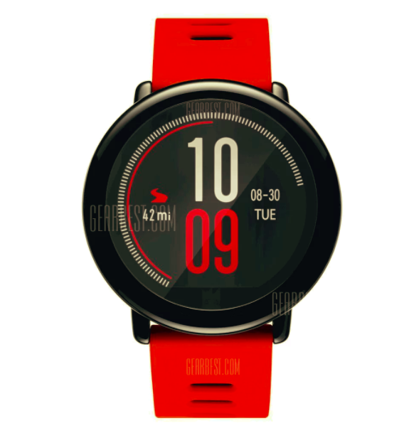 red smartwatch front view