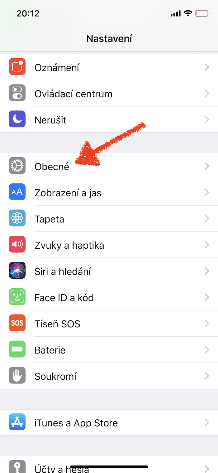 settings menu highlighted