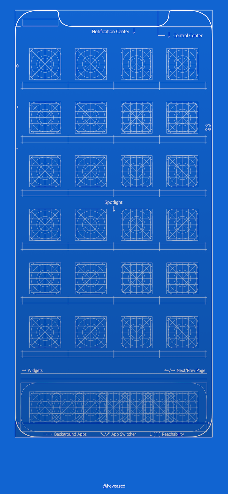 blue blueprint smartphone app layout