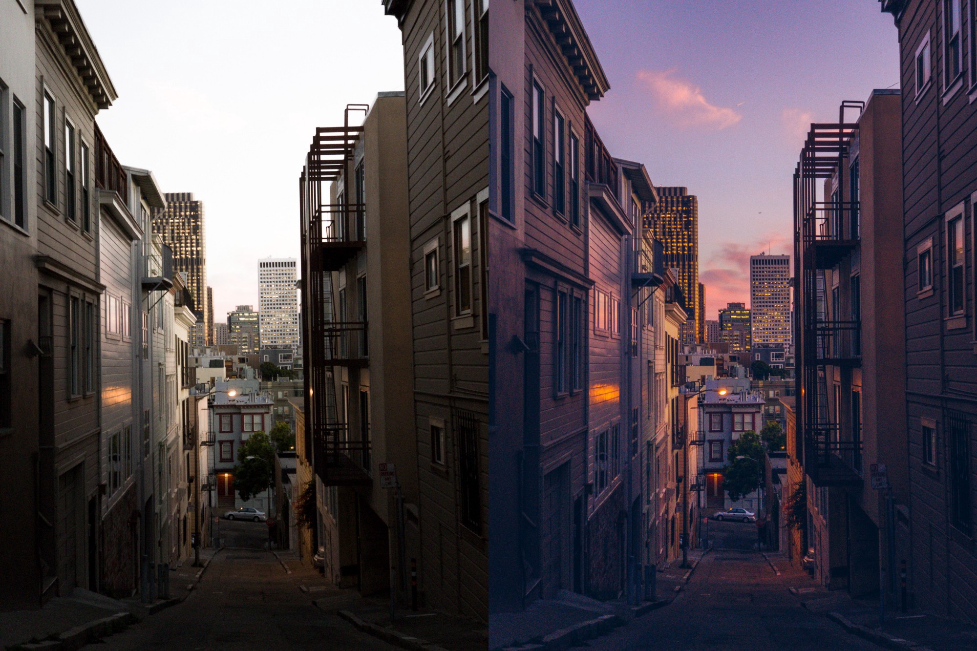 city street day night comparison