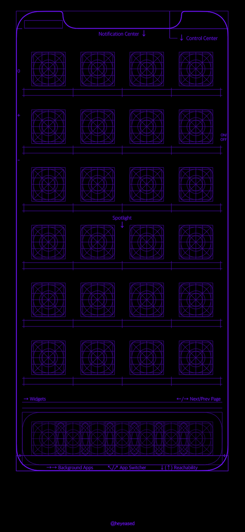 purple blueprint smartphone app layout
