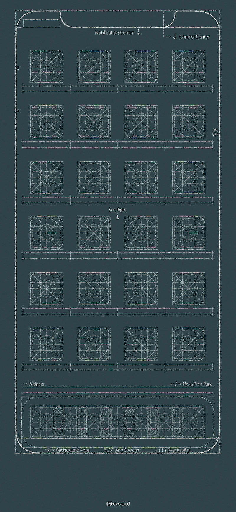 teal blueprint smartphone app layout