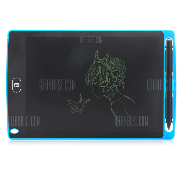 blue drawing tablet with pen