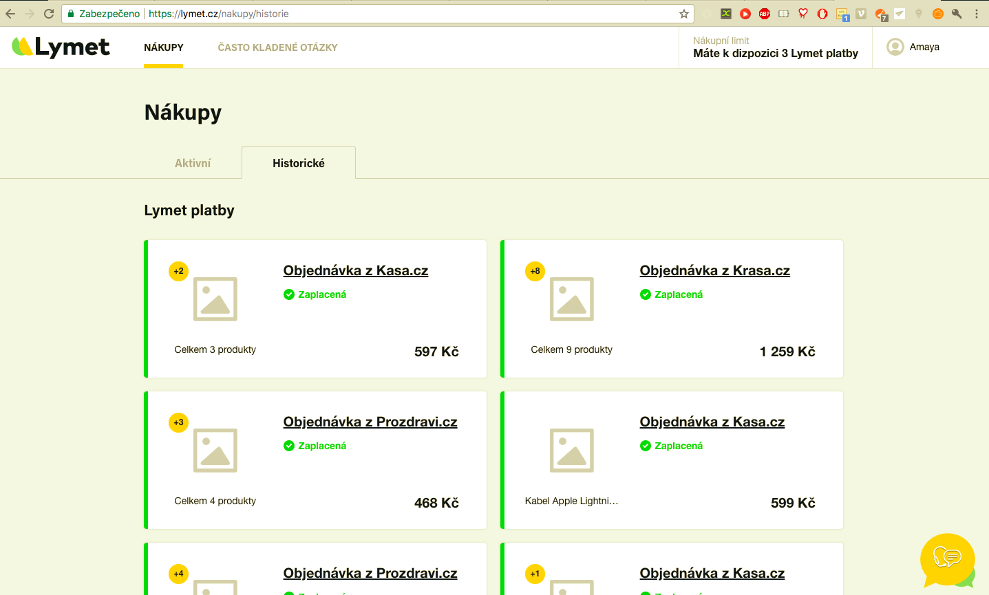 online shopping history