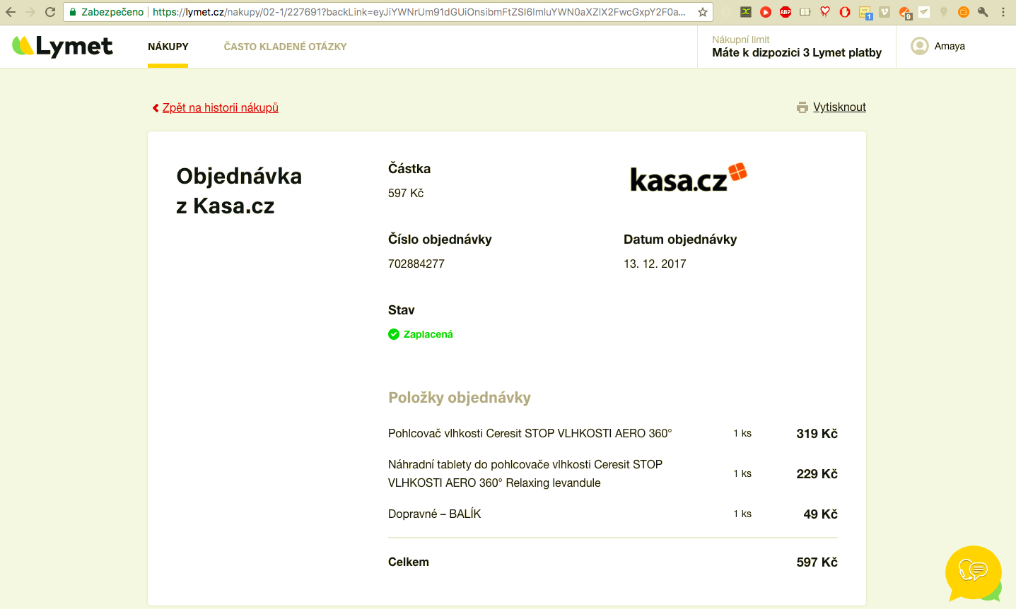 order details kasa cz