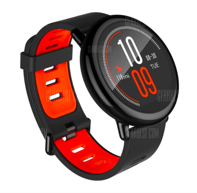 smartwatch with red strap