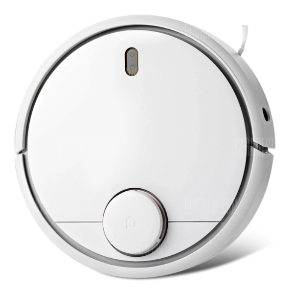 white robot vacuum top view