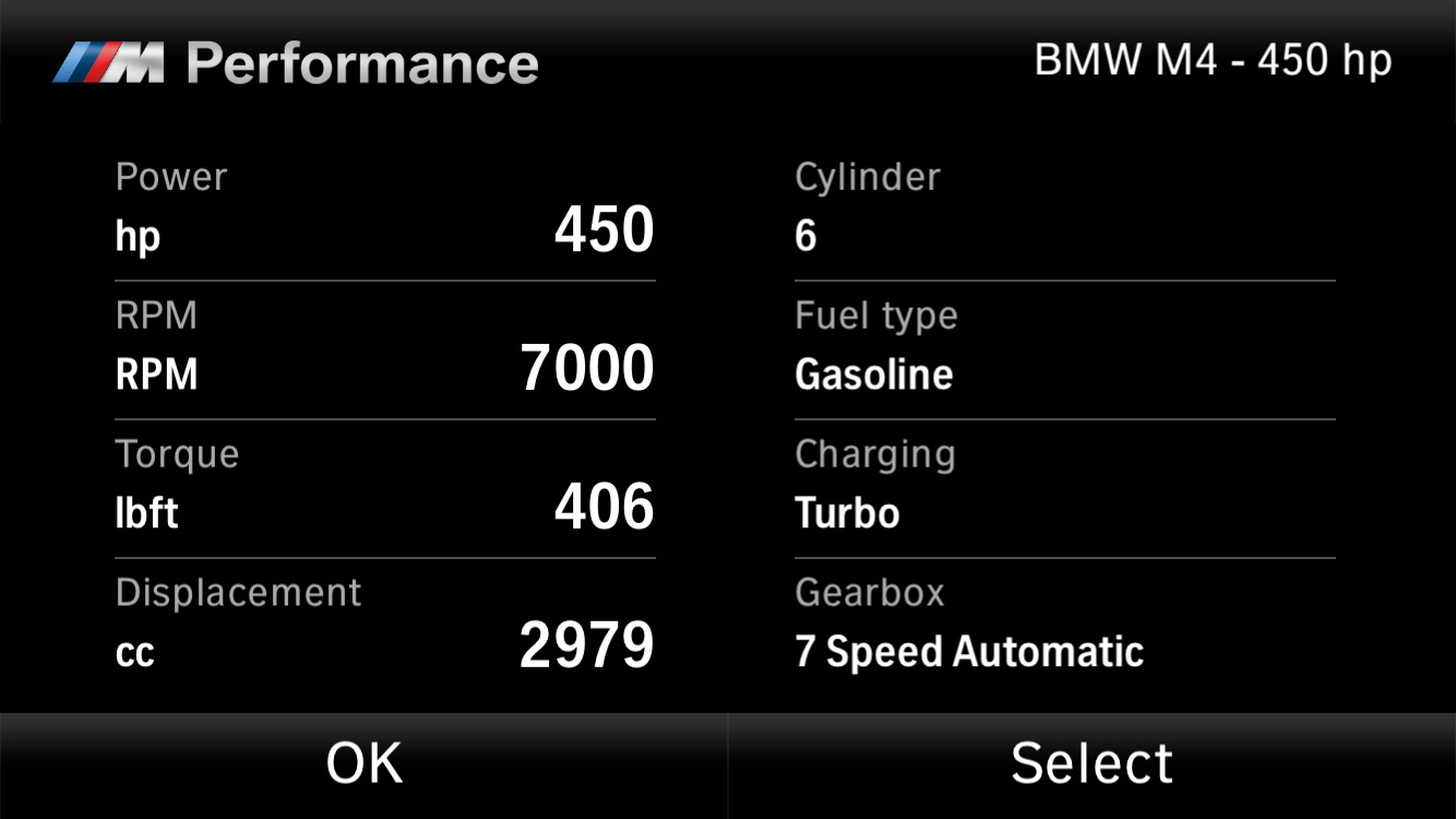 car performance specs display