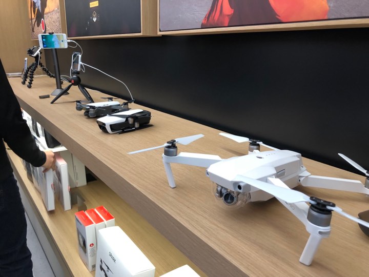 drones and accessories on shelf