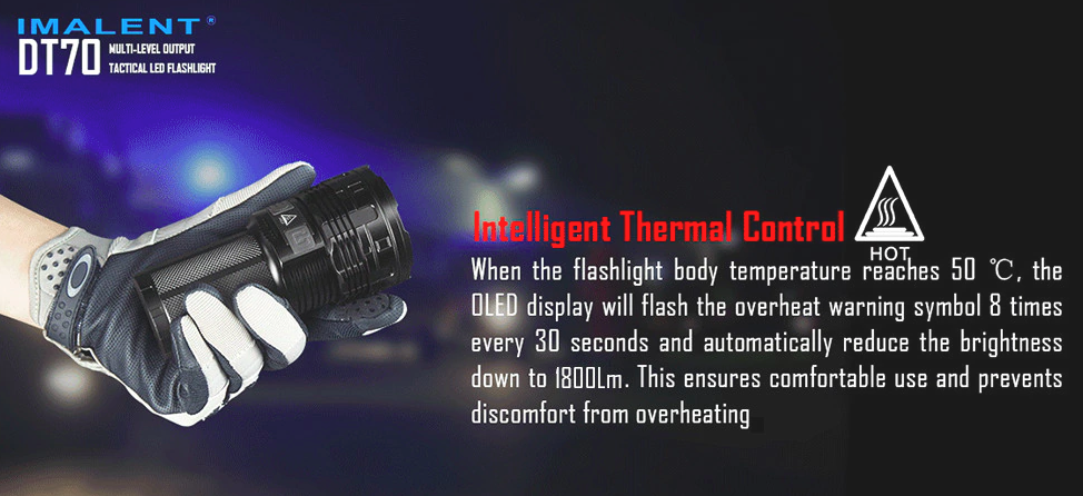 imalent dt70 flashlight thermal control