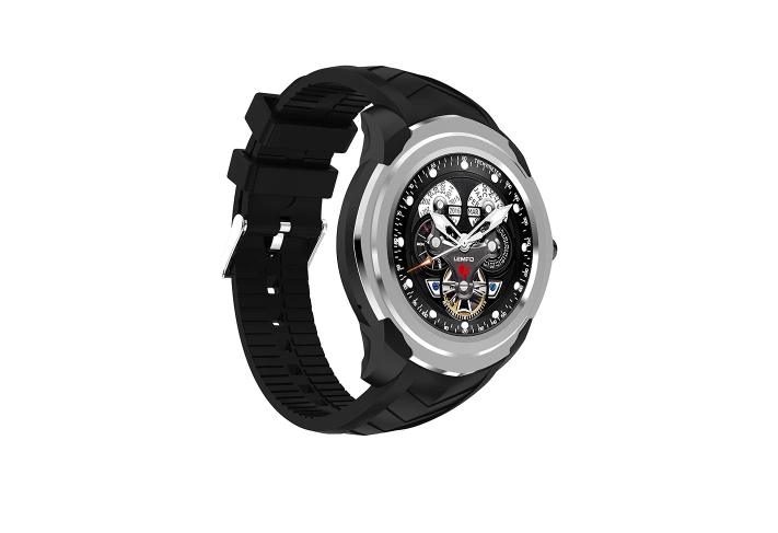 black silver smartwatch angle view