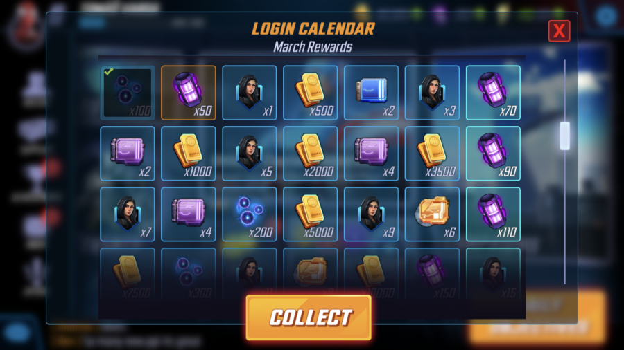 marvel strike force login rewards