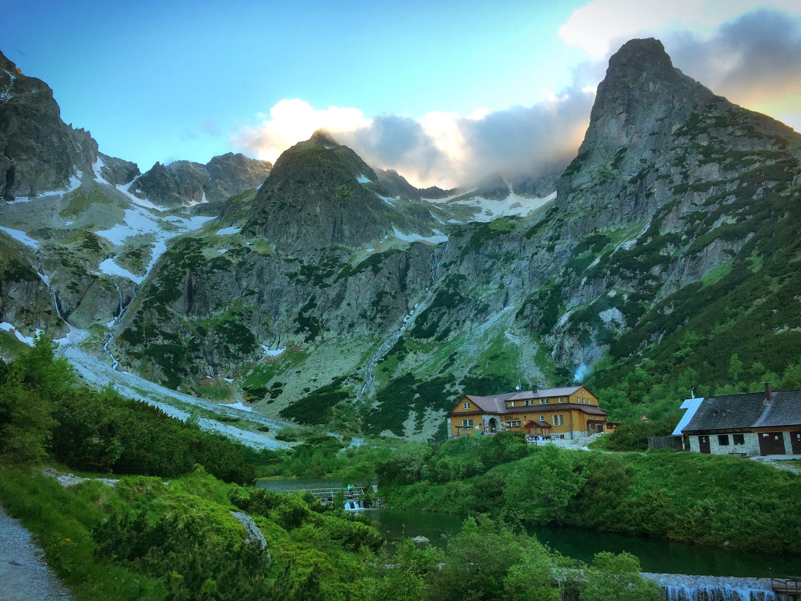 mountain landscape with cabin