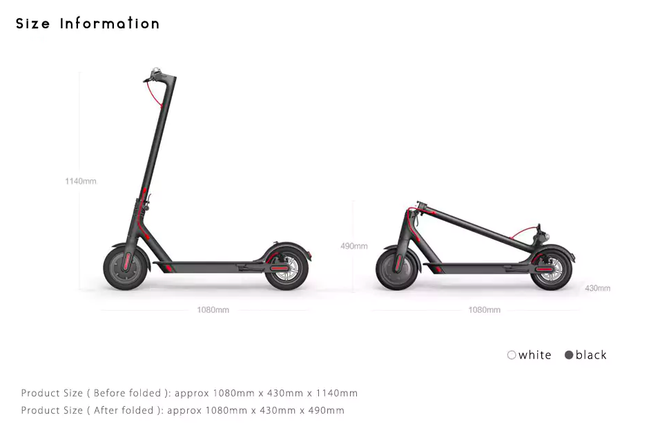 electric scooter size info