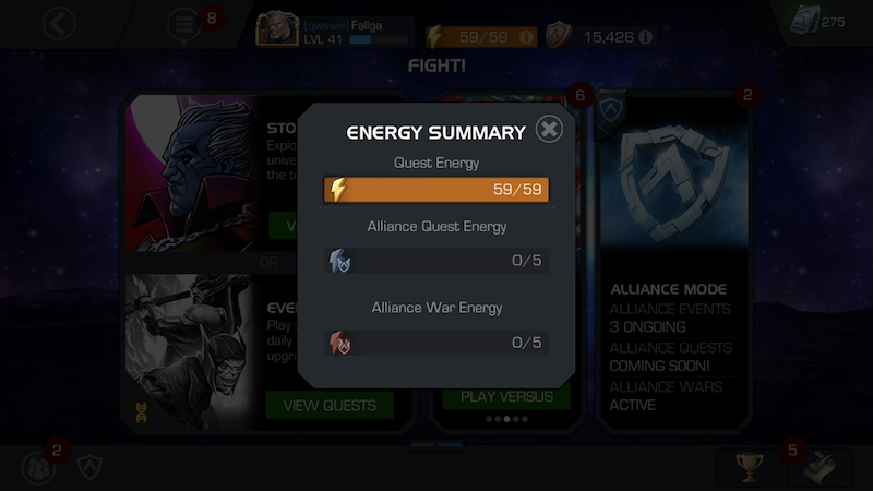 game energy summary screen