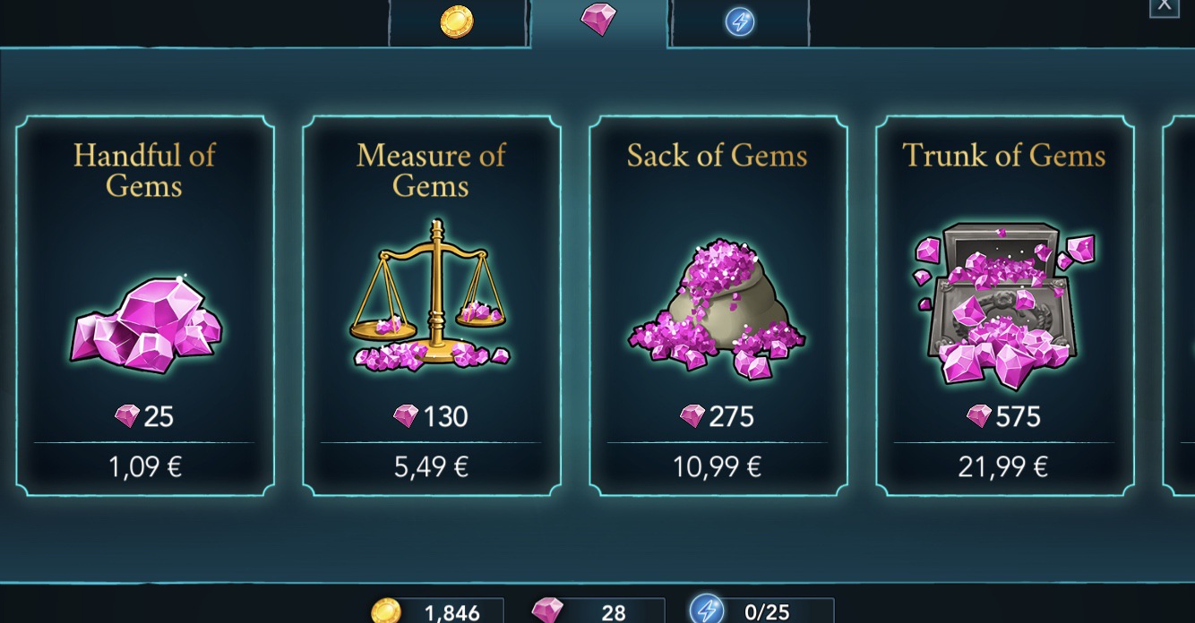 gems purchase options