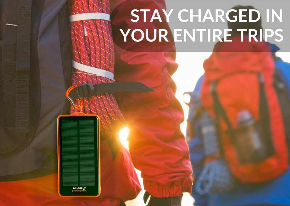 solar power bank on backpack